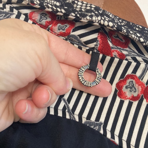 Save the Queen Blazer Womens Large Black White Red Floral Stripe Sheer Stretch - Picture 10 of 15